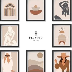Fluytco Boho Minimalist Line Art Prints Set of 8